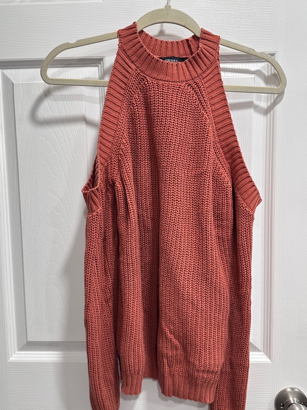 Mock Neck Cold Shoulder Sweater - Rust